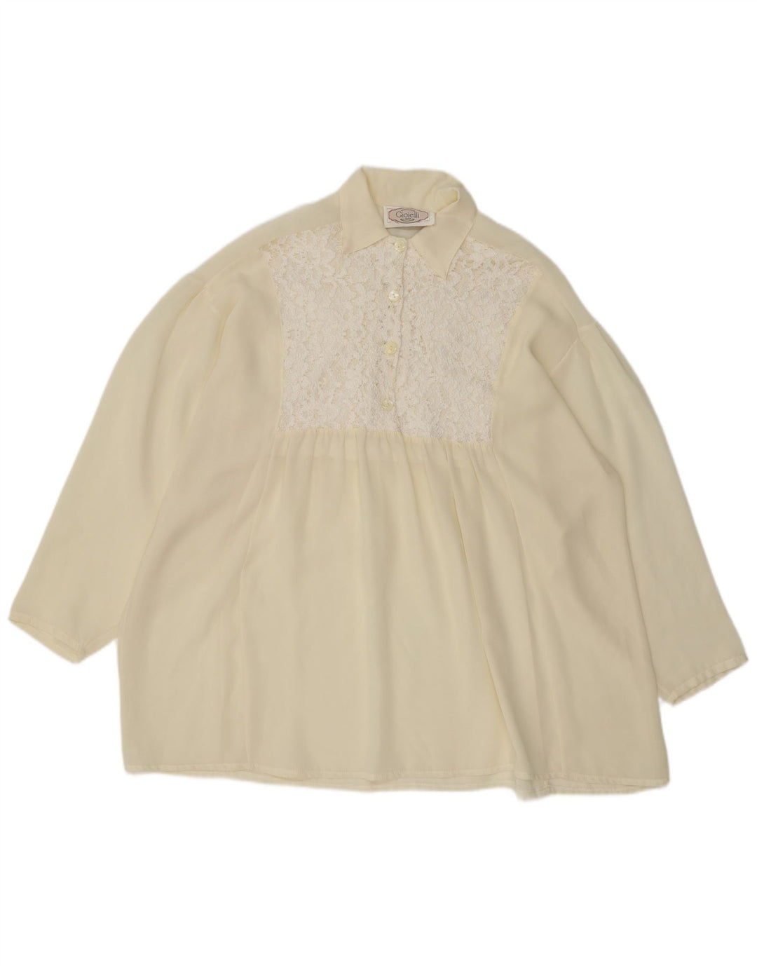 Camicetta camicia oversize pullover vintage da donna UK 18 XL poliestere bianco sporco