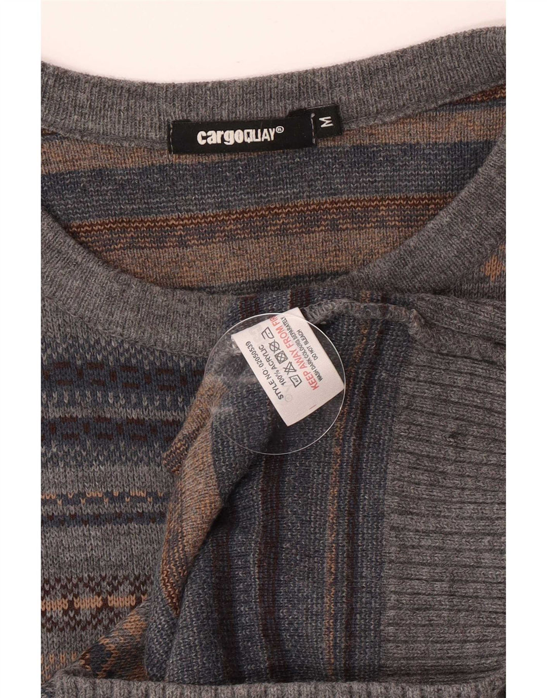 Maglione vintage da uomo con scollo a barca, acrilico Fair Isle grigio medio