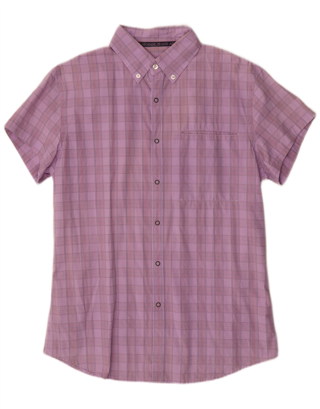 Camicia a maniche corte grafica da uomo Armani Jeans XL in cotone a quadri viola