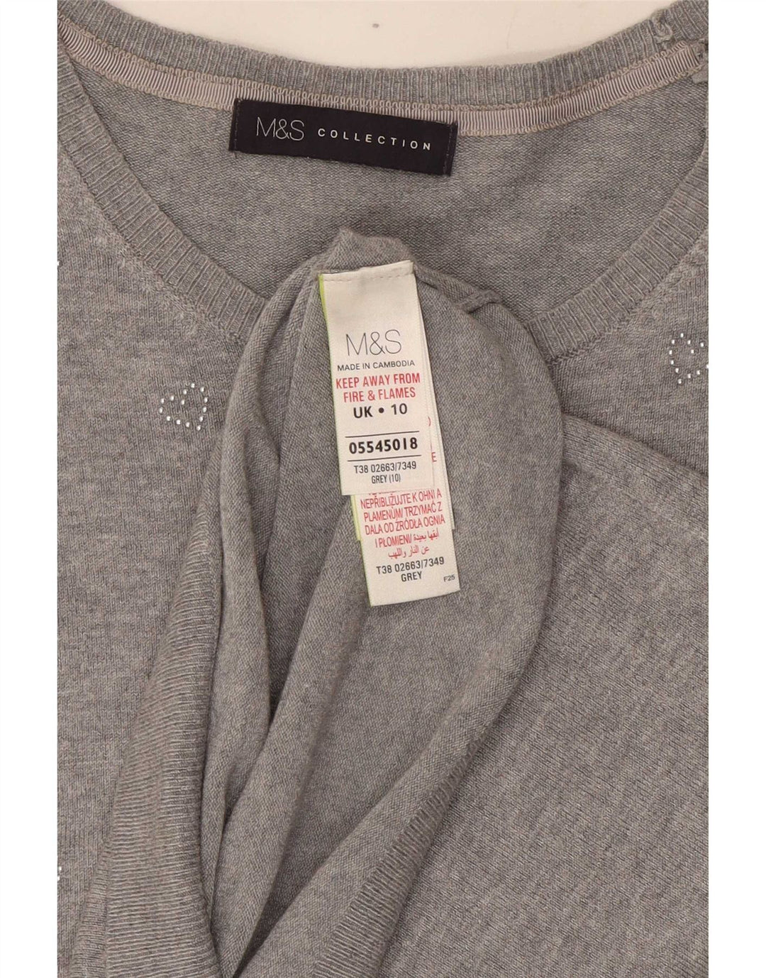 Maglione maglione con scollo a barca da donna Marks & Spencer UK 10 piccolo grigio chiazzato