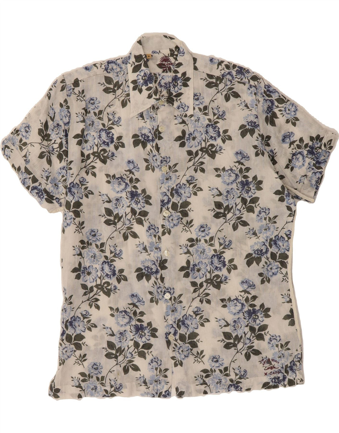 X-CAPE Mens Short Sleeve Shirt XL White Floral Cotton Vintage X-Cape and Second-Hand X-Cape from Messina Hembry 