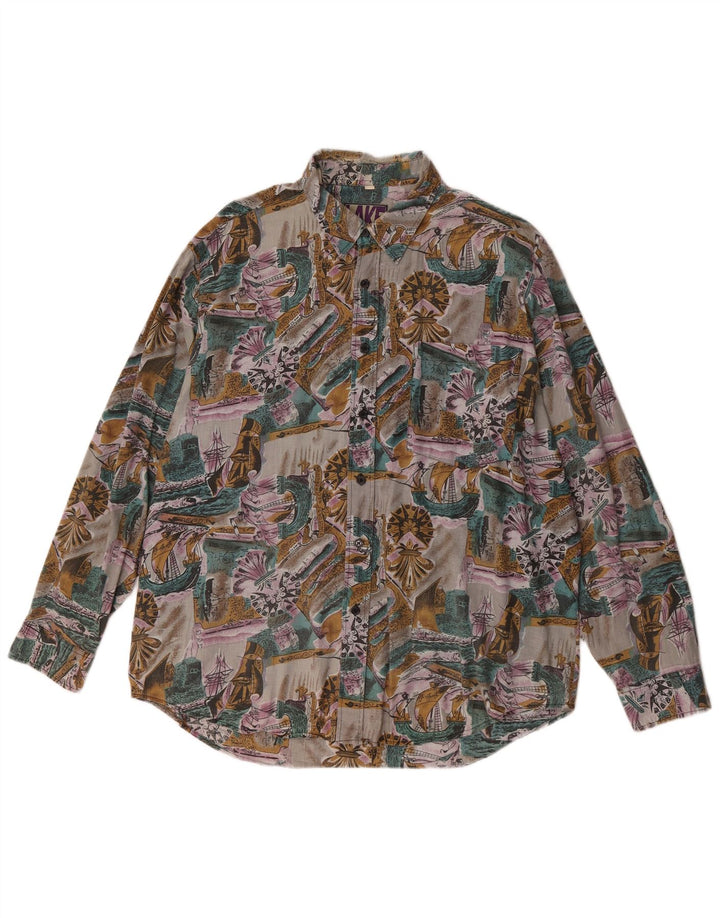Camicia vintage da uomo con motivo astratto taglia 43/44 grande cotone multicolore