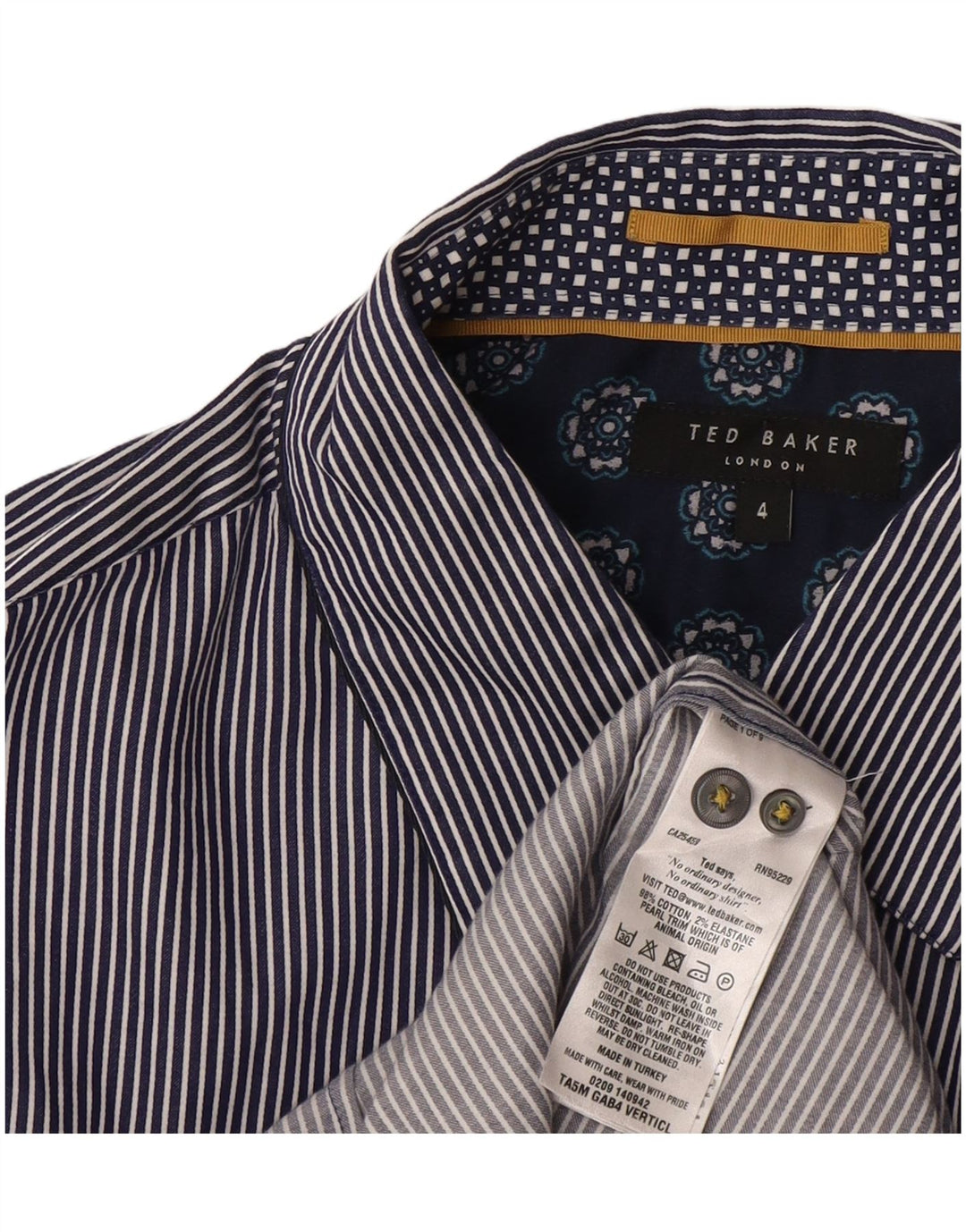 Camicia da uomo Ted Baker taglia 4 grande cotone gessato blu navy