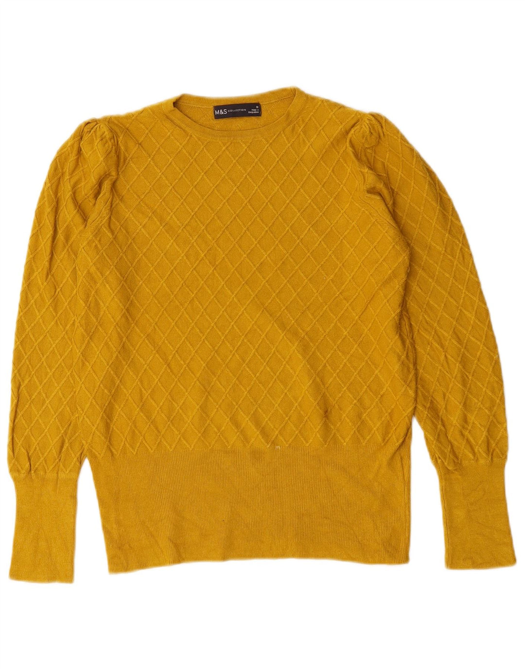 Maglione maglione girocollo da donna Marks & Spencer UK 10 piccolo quadretto giallo