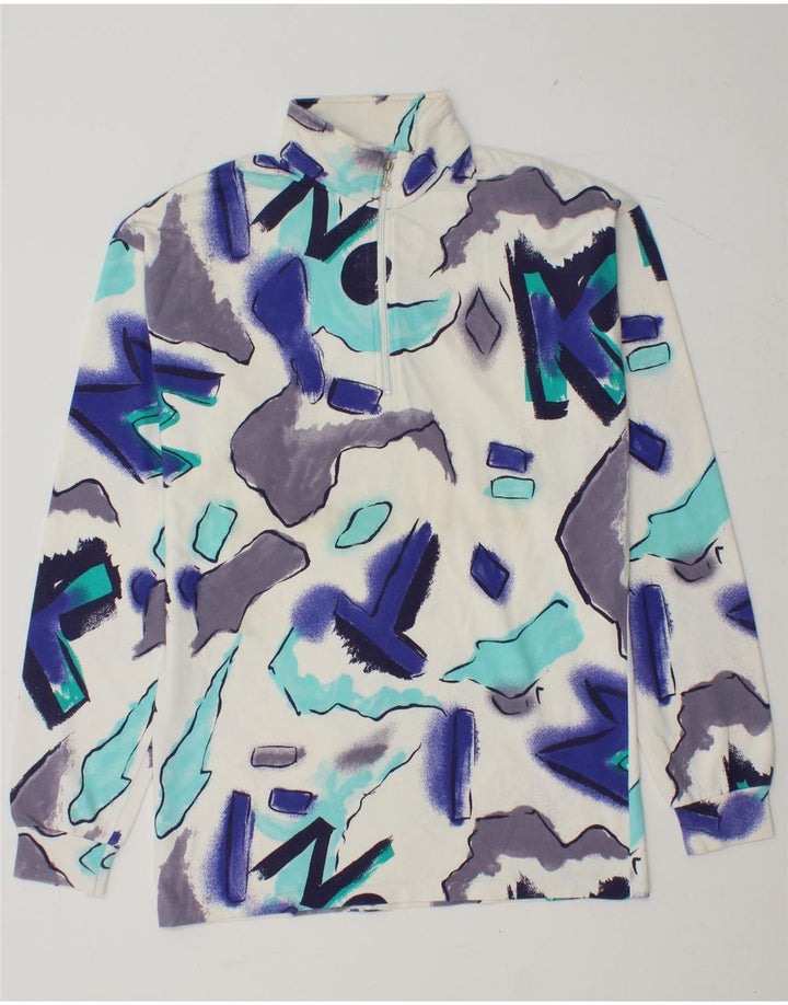 BENGER Top da uomo con motivo astratto, collo con zip, manica lunga, piccolo, multicolore