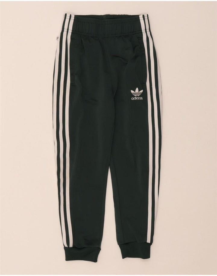 ADIDAS Boys Tracksuit Trousers Joggers 7-8 Years  Green Polyester