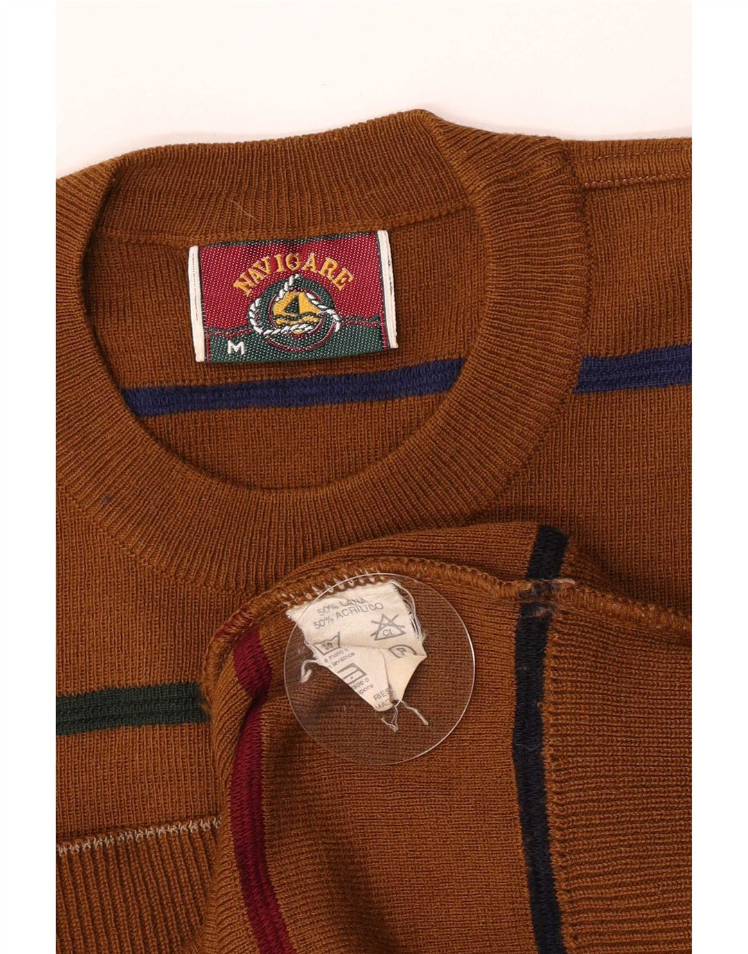 Navigare Maglione da uomo girocollo in lana a righe marrone medio