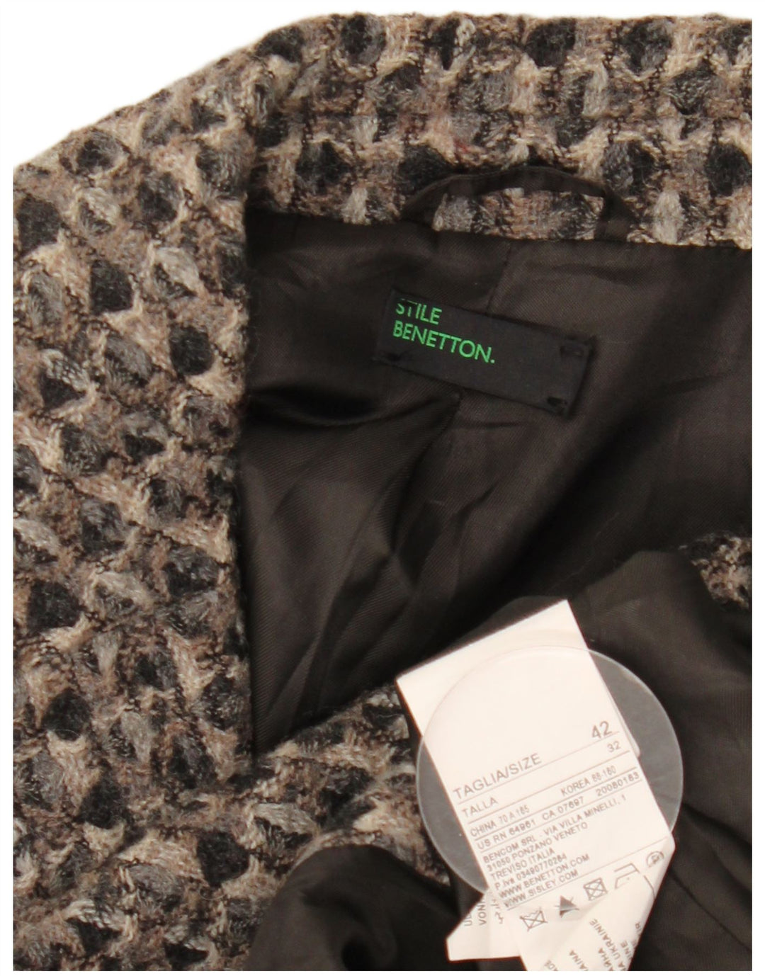 Soprabito Donna Benetton IT 42 Lana Geometrica Grigio Medio