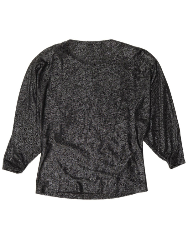 VINTAGE Womens Long Sleeve Blouse Top IT 42 Medium Black Floral Viscose