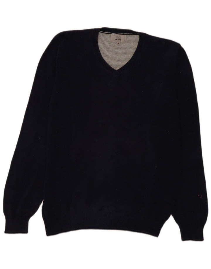 Maglione da uomo con scollo a V Marks & Spencer in cotone blu navy medio