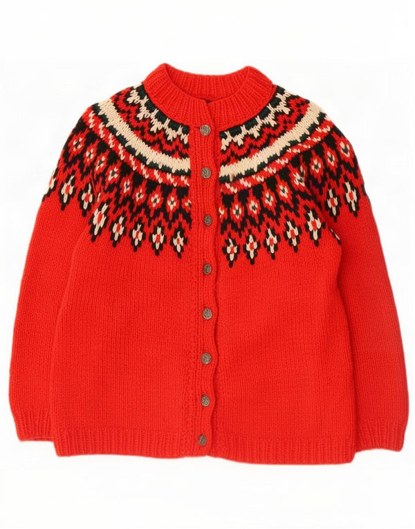 Maglione cardigan da donna vintage UK 16 Large Red Fair Isle