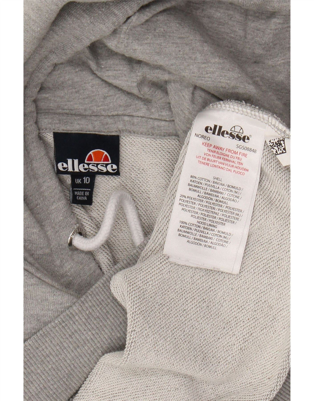 Maglione oversize con cappuccio da donna ELLESSE UK 10 piccolo cotone grigio