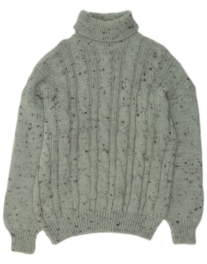 Maglione maglione vintage da uomo con collo alto XL in acrilico chiazzato verde