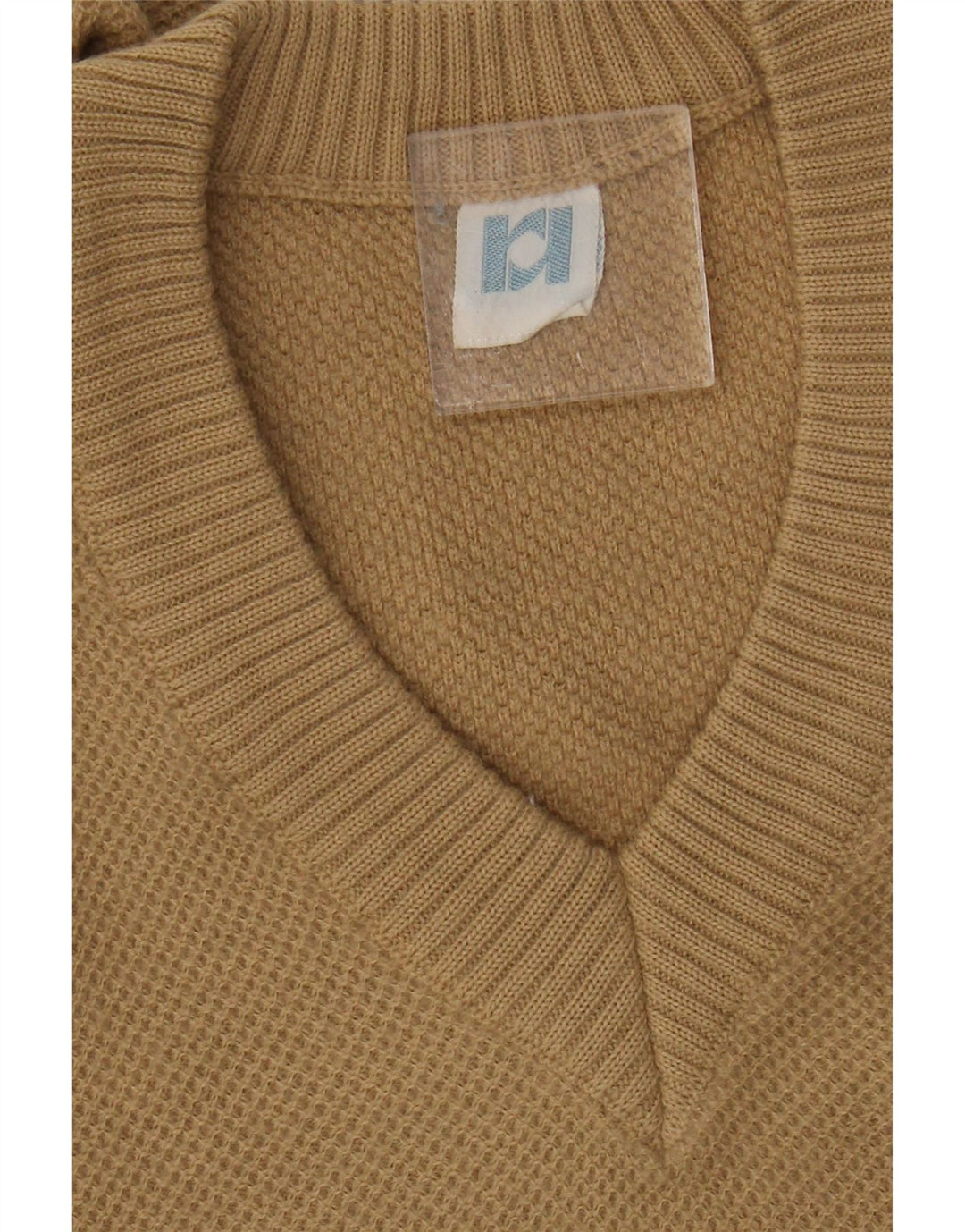 Maglione maglione vintage da donna con scollo a V UK 10 piccolo beige