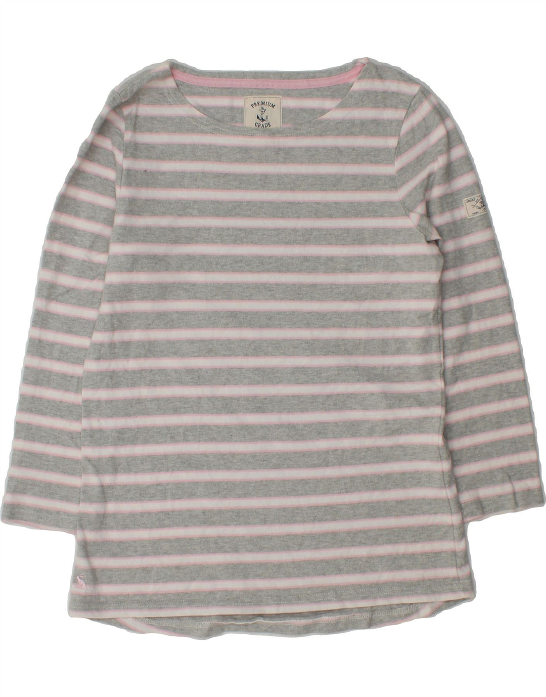 JOULES Womens Top 3/4 Sleeve UK 10 Small Grey Striped Cotton Vintage Joules and Second-Hand Joules from Messina Hembry 