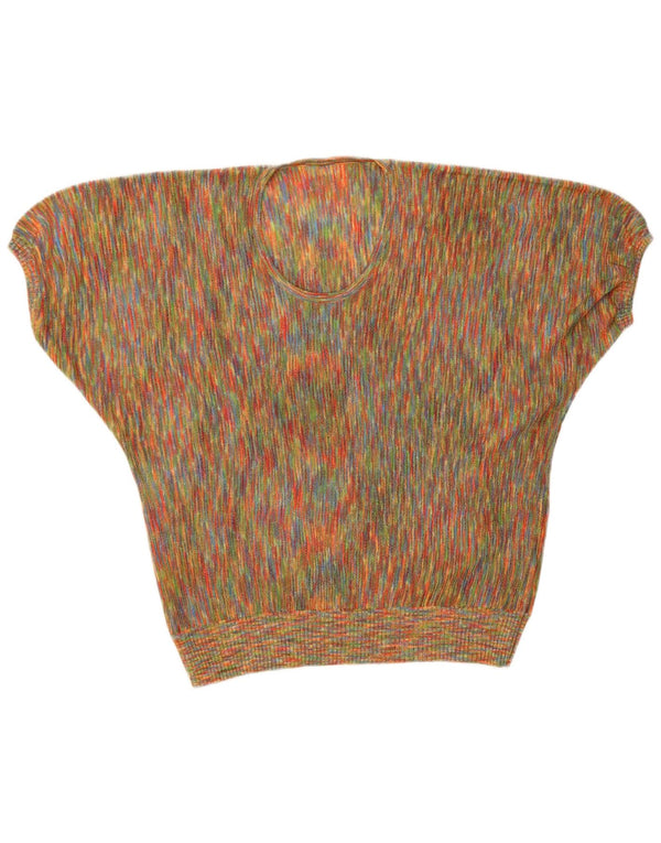 Top camicetta da donna vintage UK 12 medio multicolore chiazzato