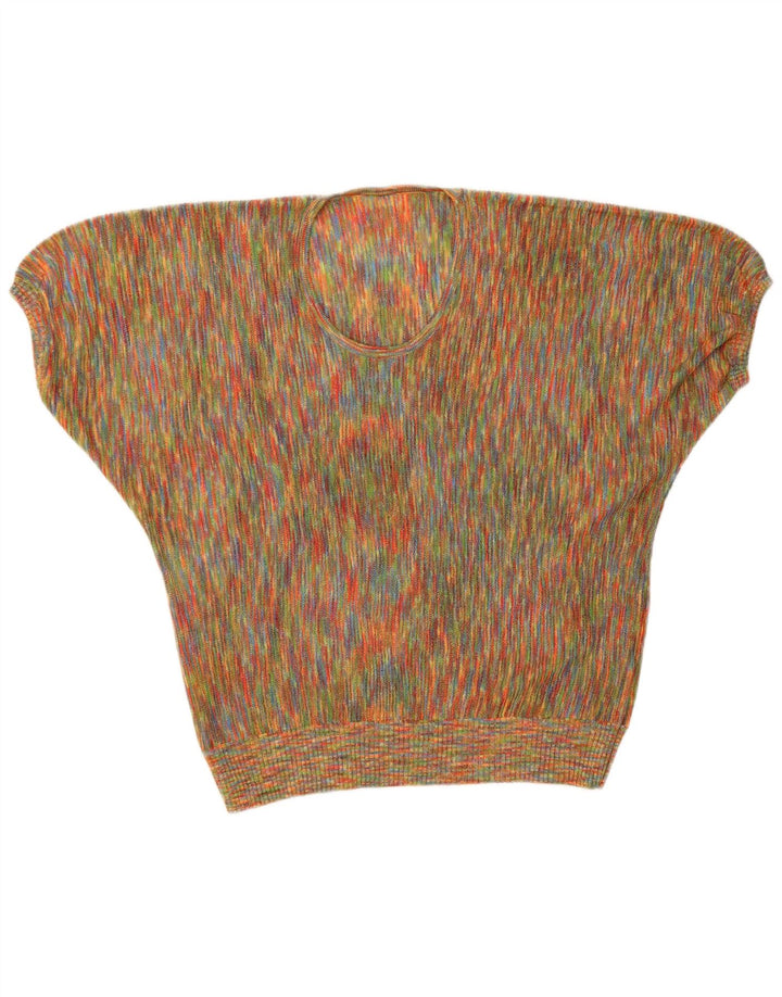 Top camicetta da donna vintage UK 12 medio multicolore chiazzato