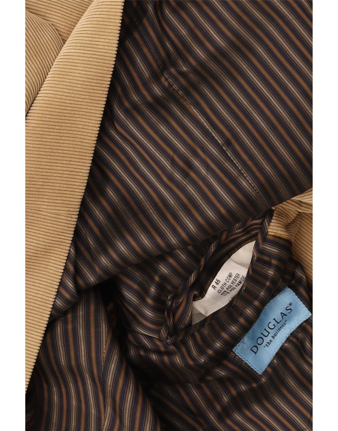 Giacca blazer da uomo in velluto a coste a 2 bottoni DOUGLAS IT 46 3XL Poliestere beige