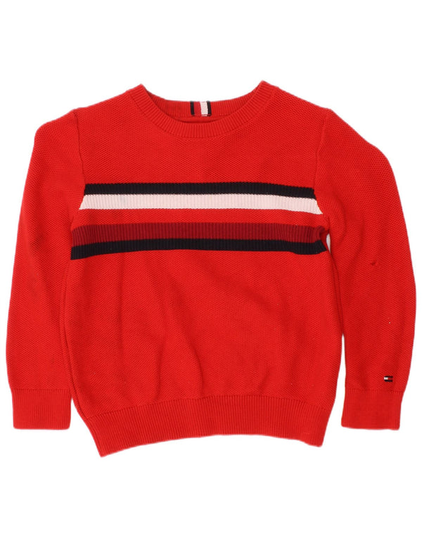 Maglione maglione con scollo a barca per ragazzi Tommy Hilfiger 4-5 anni in cotone a righe rosse