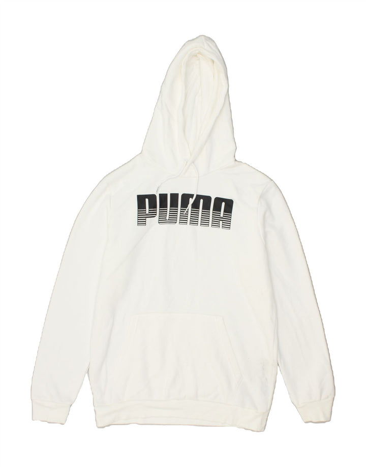 PUMA Mens Graphic Hoodie Jumper Small White Cotton | Vintage Puma | Thrift | Second-Hand Puma | Used Clothing | Messina Hembry 