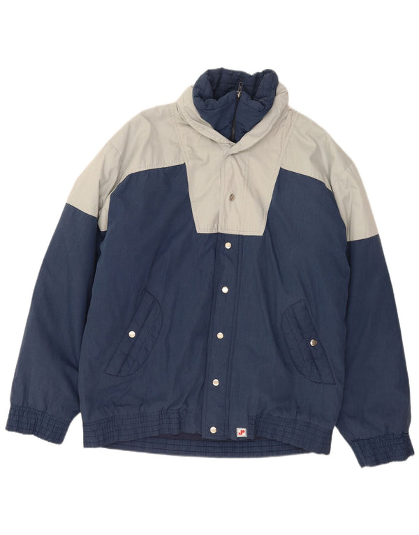 Giacca a vento vintage da uomo con cappuccio UK 44 2XL Blu navy color block