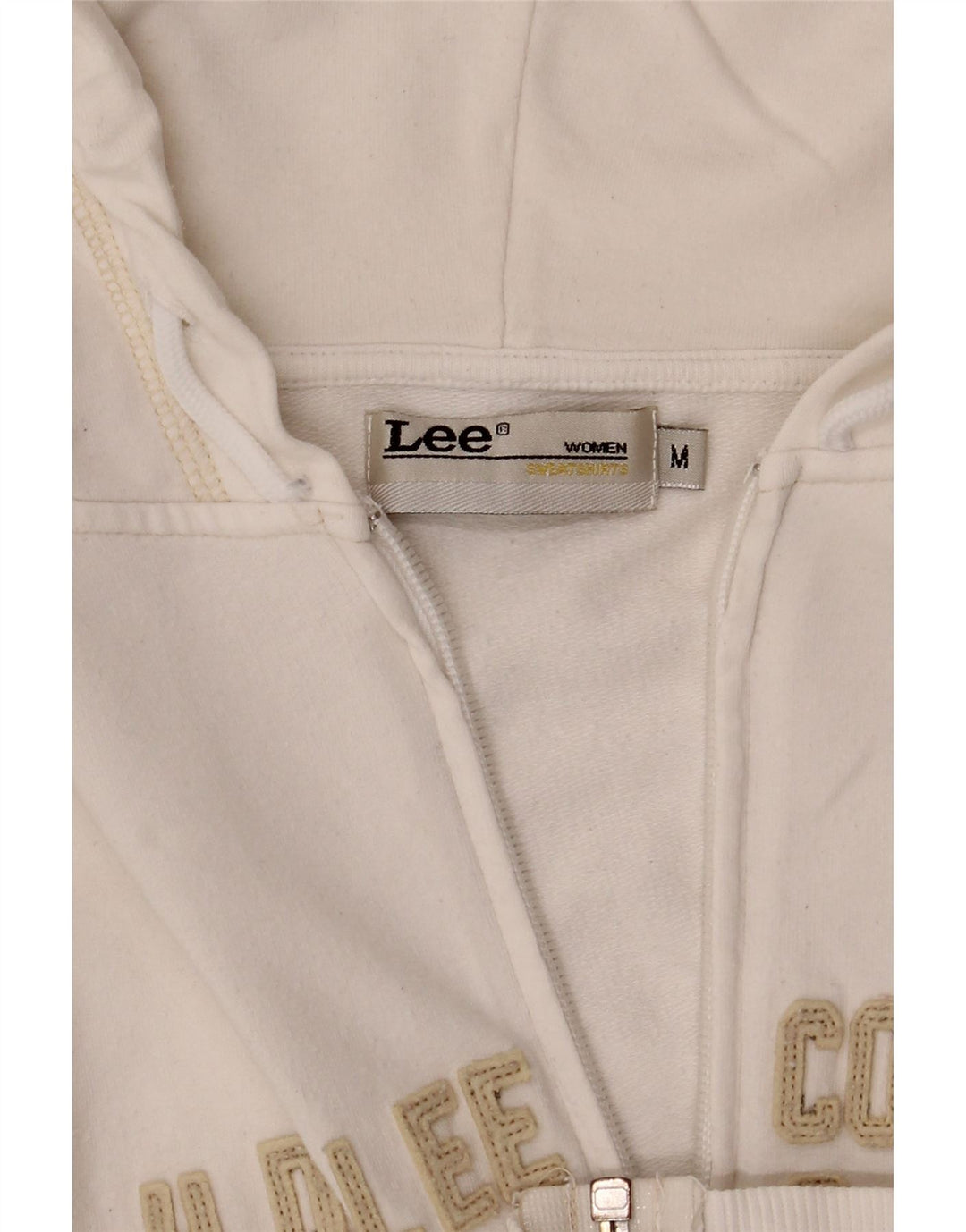 Maglione con cappuccio e zip grafica da donna Lee UK 10 piccolo bianco