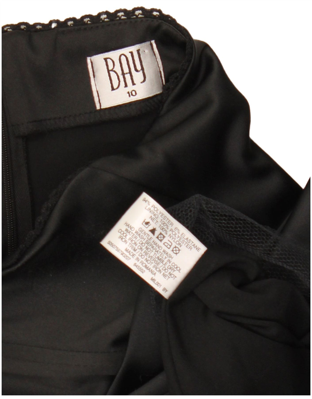 Abito senza spalline da donna Bay UK 10 piccolo poliestere nero