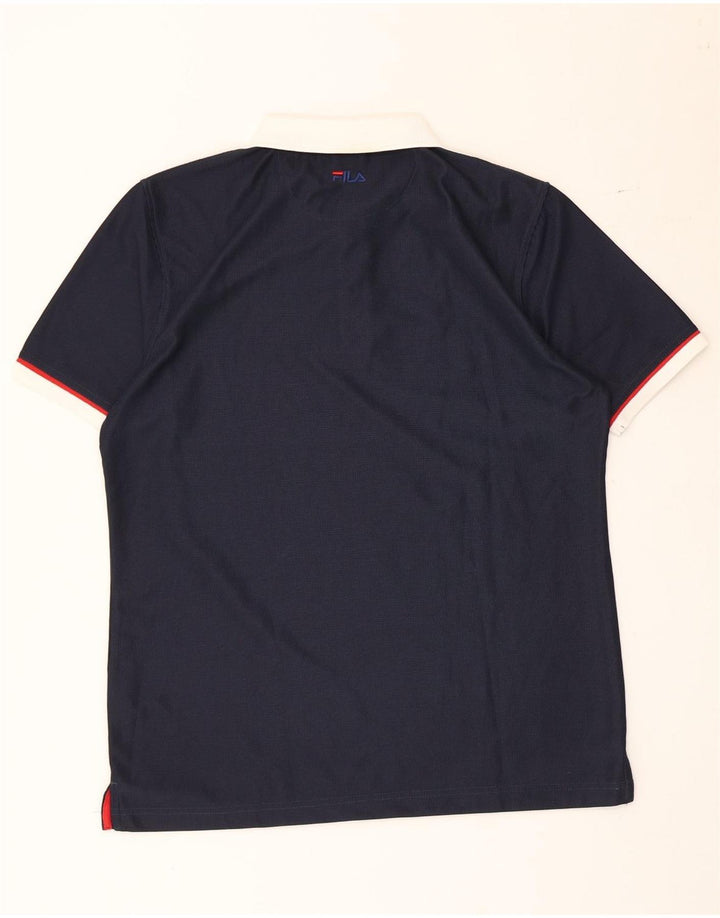 Polo da uomo Fila Large in poliestere color block blu navy