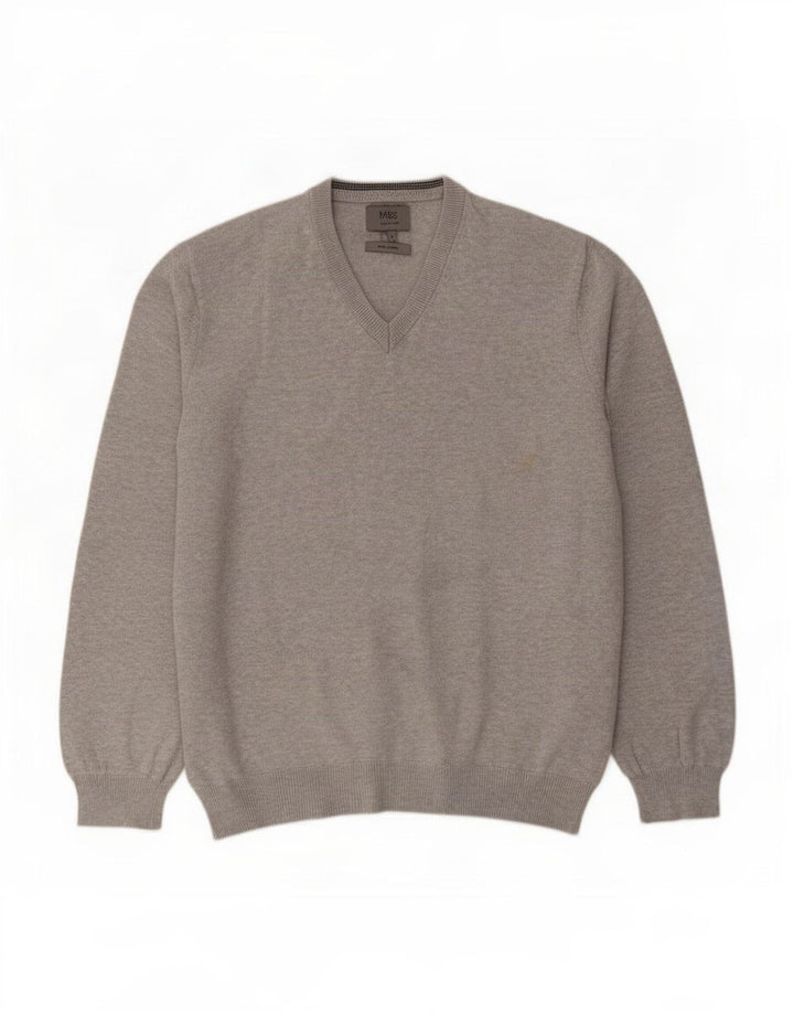 Maglione da uomo con scollo a V Marks & Spencer grande cotone chiazzato grigio