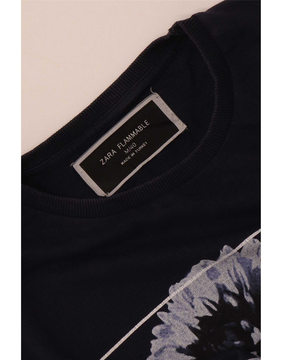 Felpa grafica da donna Zara, maglione UK 14, medio, blu navy floreale