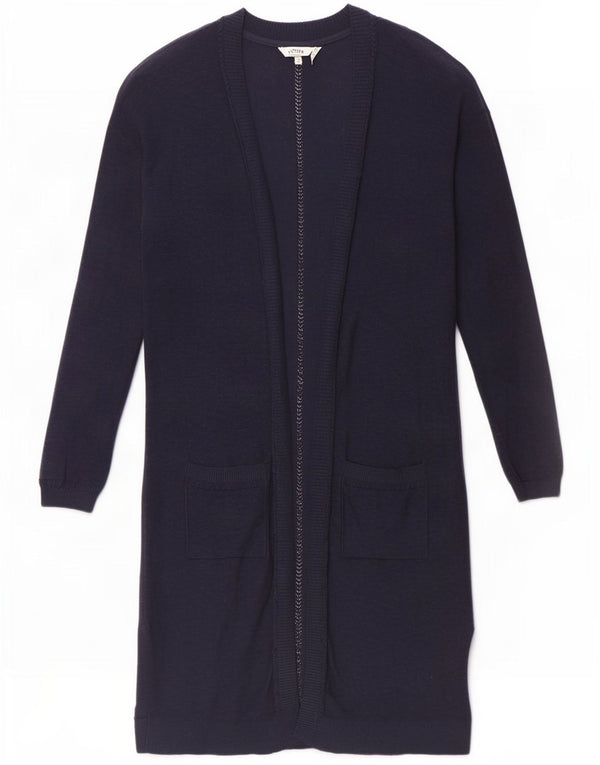 Maglione cardigan aperto a lunga linea da donna Fat Face UK 10 piccolo cotone blu navy