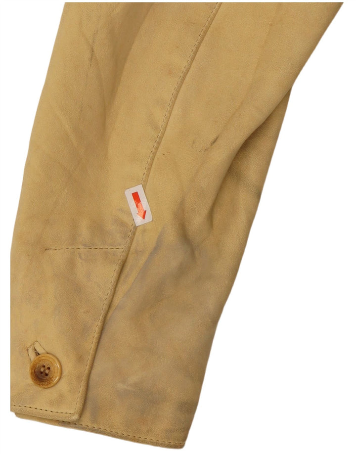 Giacca blazer in pelle vintage da donna a 3 bottoni UK 10 piccola gialla