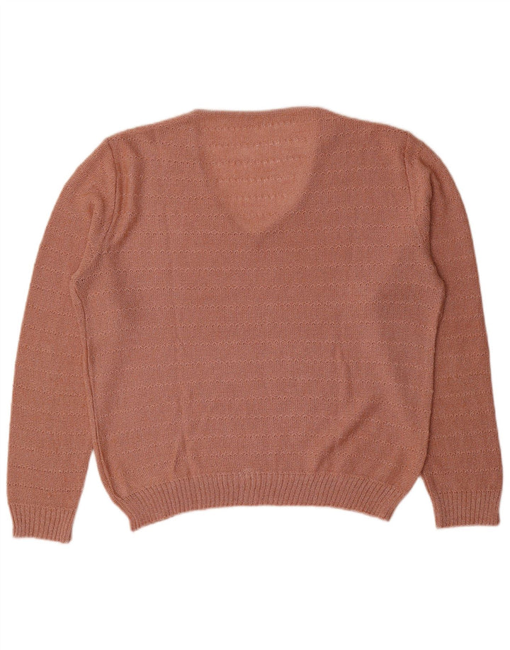 Maglione vintage da donna con scollo a V UK 16 a righe grandi rosa