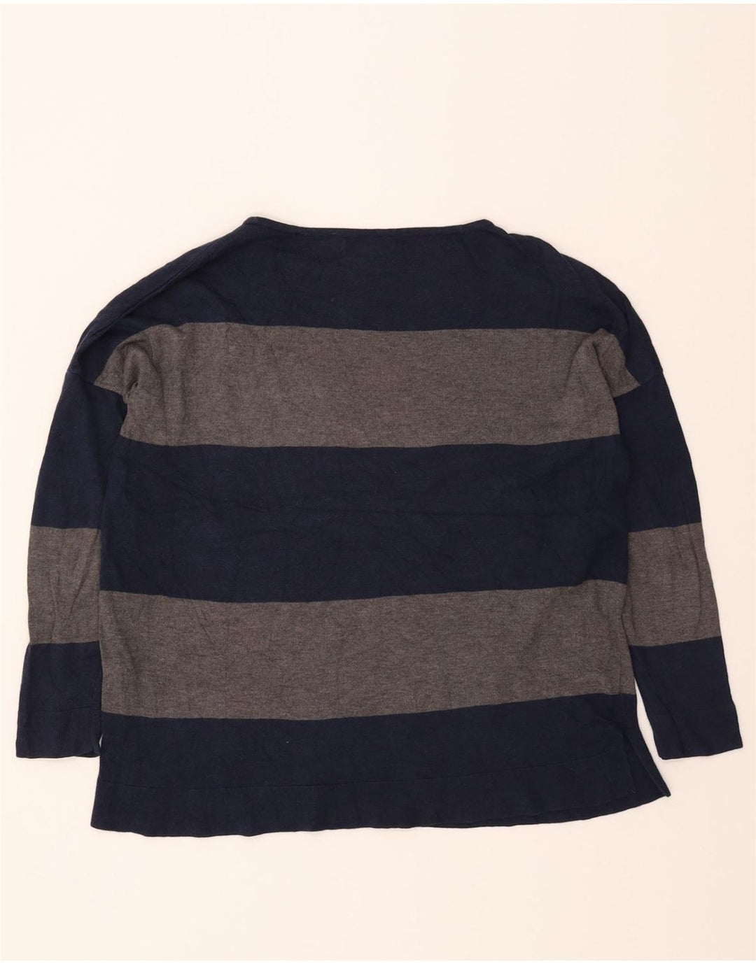 CHAPS Womens Boat Neck Jumper Sweater UK 14 Medium Navy Blue Striped Vintage Chaps and Second-Hand Chaps from Messina Hembry 