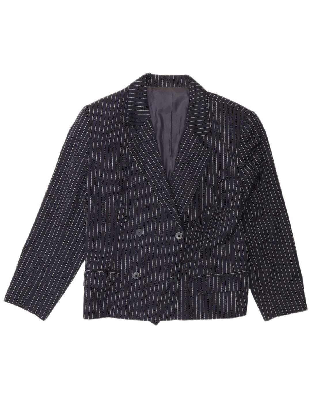 Giacca blazer doppiopetto vintage da donna IT 48 XL gessato blu navy