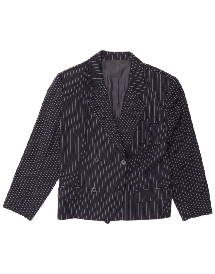 Giacca blazer doppiopetto vintage da donna IT 48 XL gessato blu navy