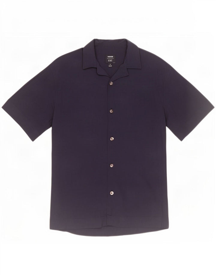 Camicia Reiss da uomo a maniche corte in viscosa blu navy medio