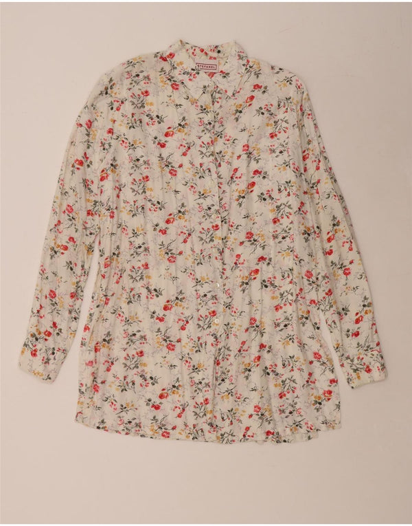 STEFANEL Womens Longline Shirt Blouse UK 16 Large Off White Floral