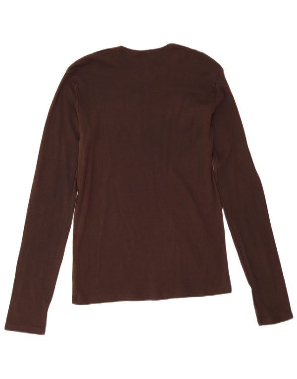 Benetton Womens Graphic Top Long Sleeve UK 14 Large Brown Cotton