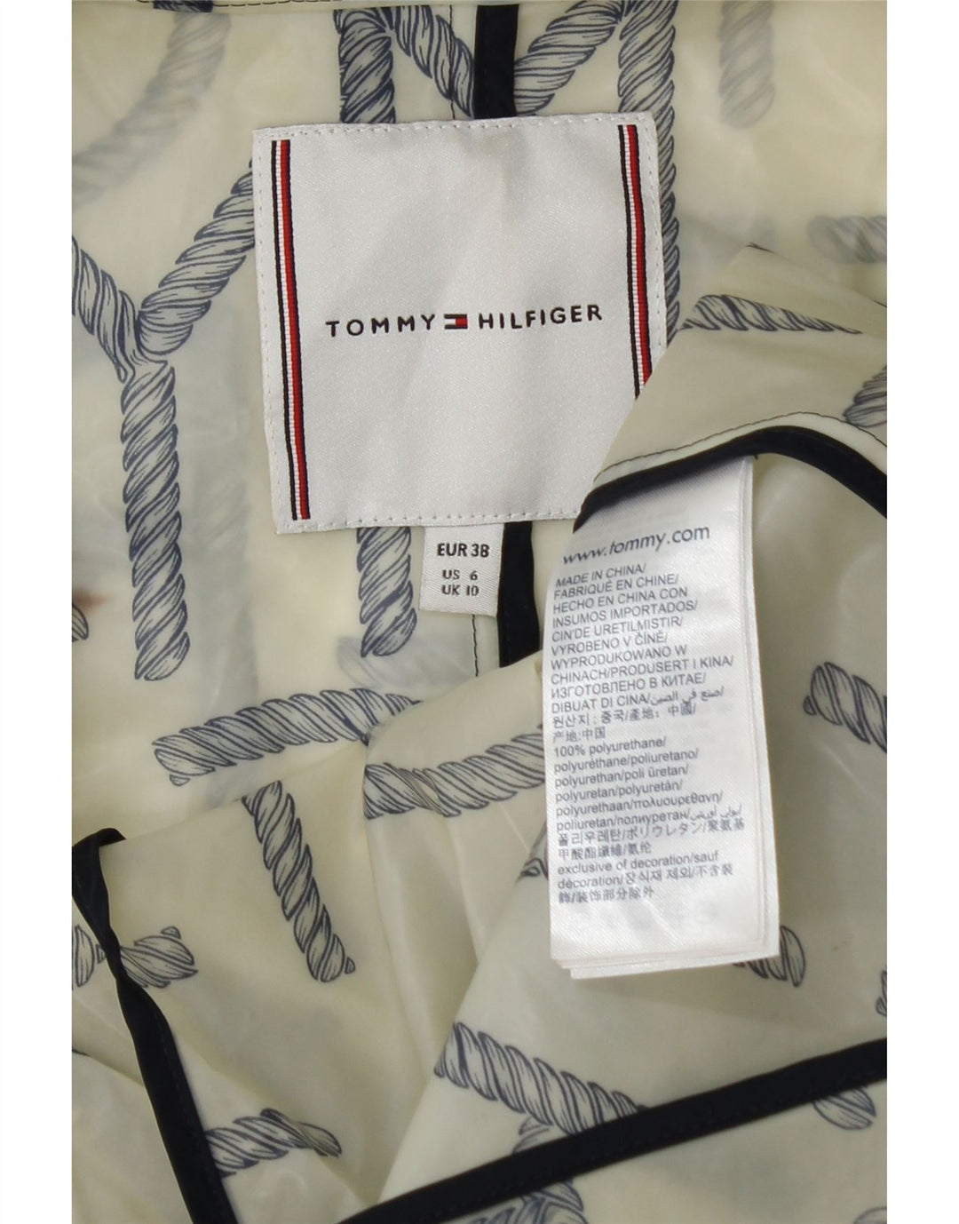 Tommy Hilfiger Donna Graphic Raincoat UK 10 Small Off White Poliuretano