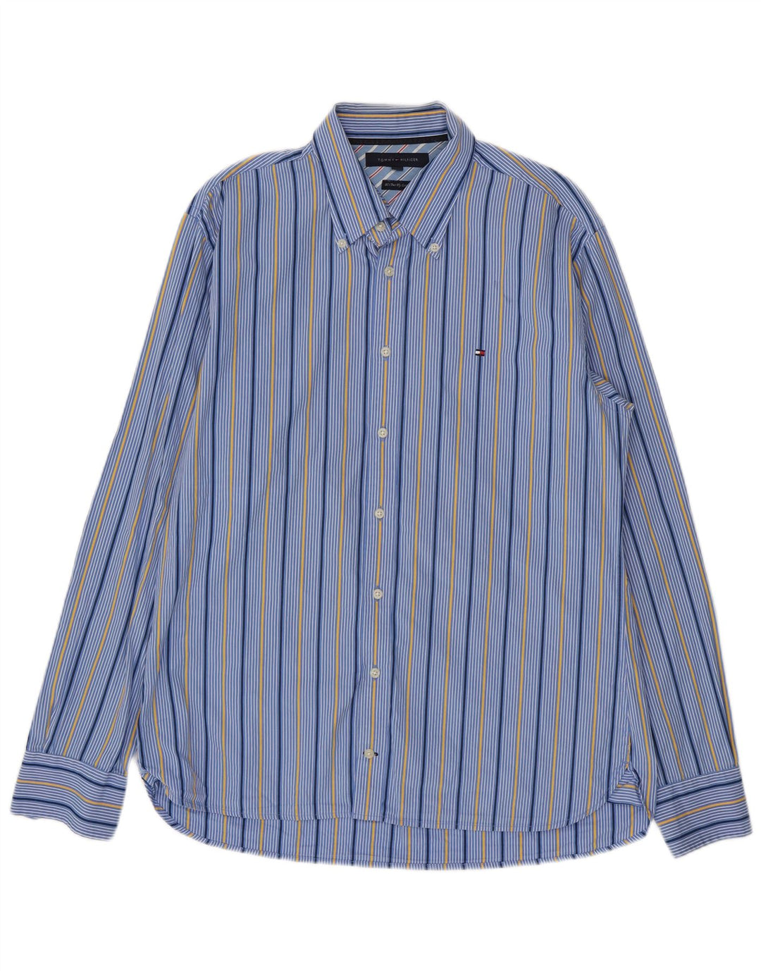 TOMMY HILFIGER Mens Shirt Large Blue Striped Cotton
