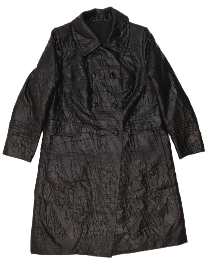 Cappotto in pelle vintage da donna UK 14 medio nero