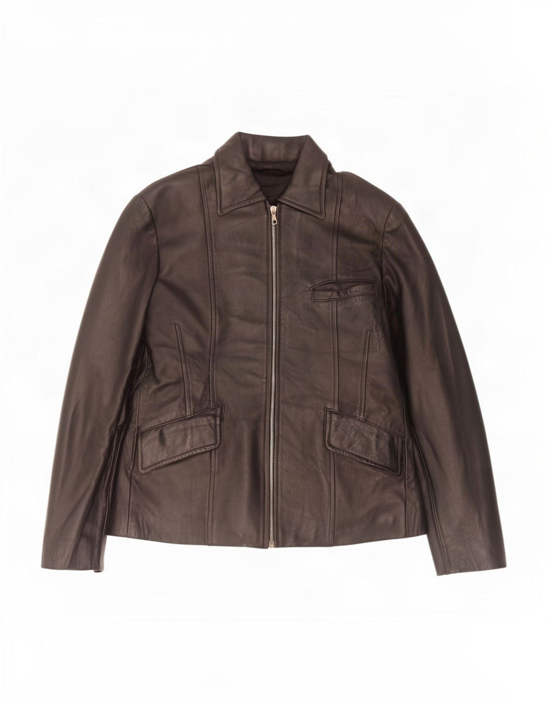 Giacca in pelle vintage da donna UK 14 grande nera