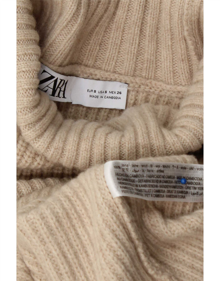 Maglione maglione oversize con collo dolcevita da donna Zara UK 10 piccolo in lana beige