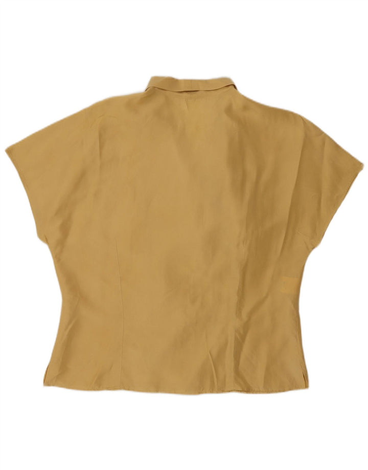 Camicetta camicia a maniche corte da donna vintage UK 16 grande seta gialla