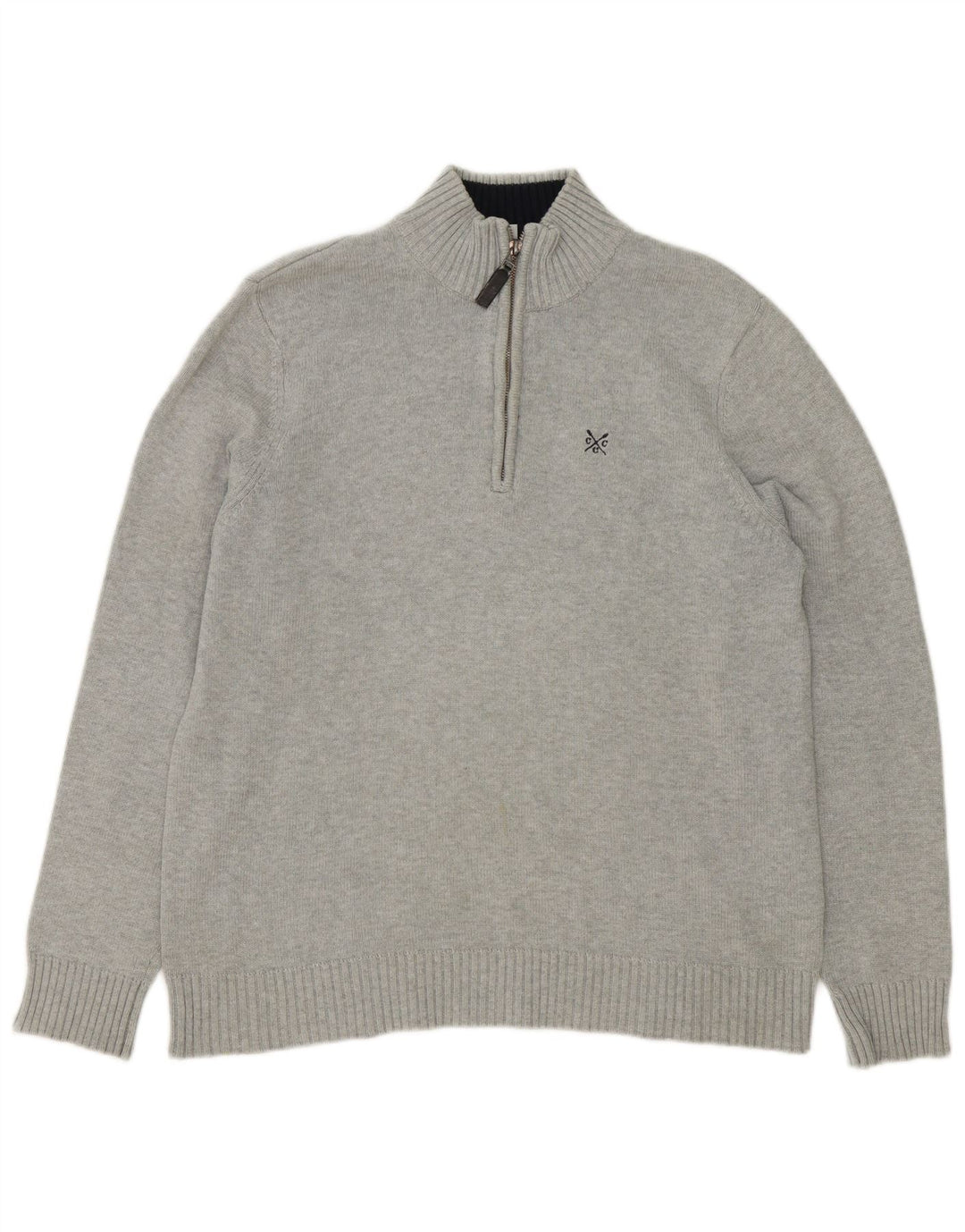 Crew Clothing Maglione da uomo con zip e collo in cotone grigio medio