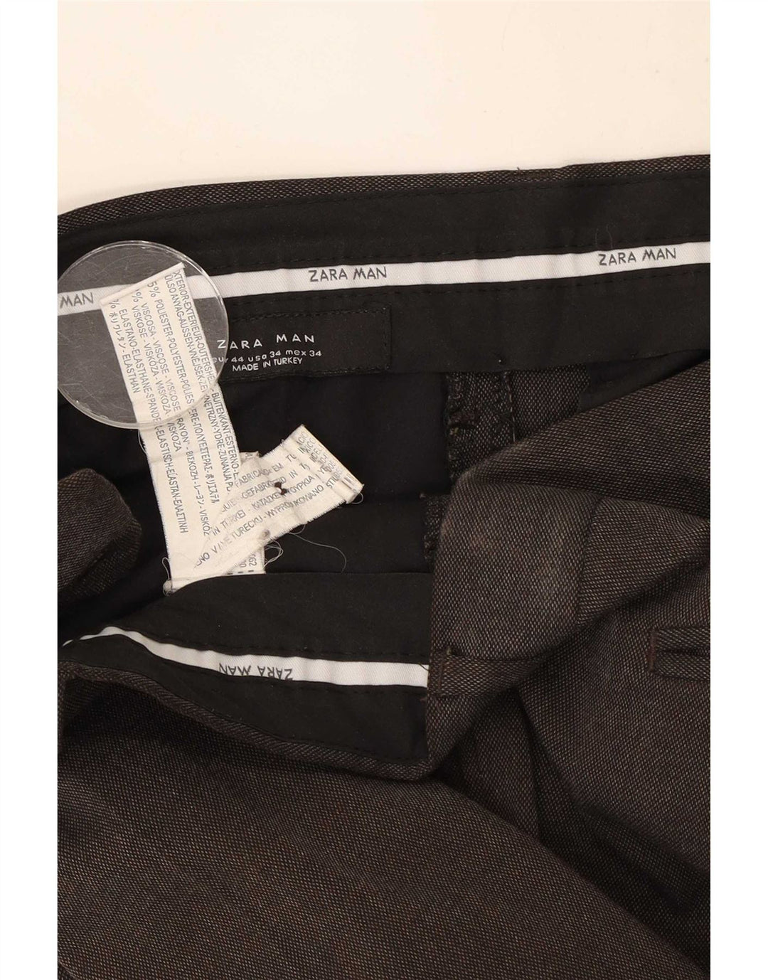 Pantaloni da abito dritti da uomo Zara EU 44 Large W34 L33 Poliestere marrone