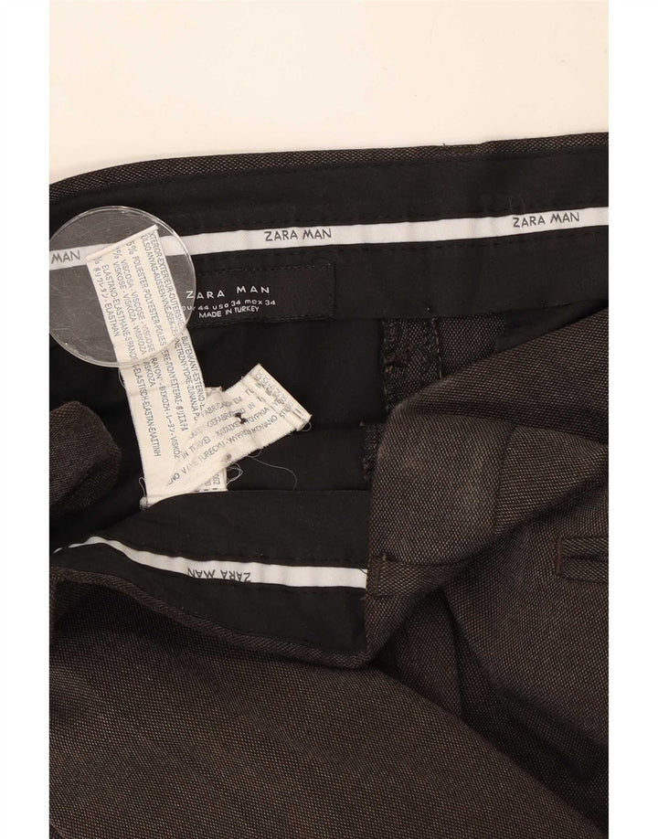 Pantaloni da abito dritti da uomo Zara EU 44 Large W34 L33 Poliestere marrone