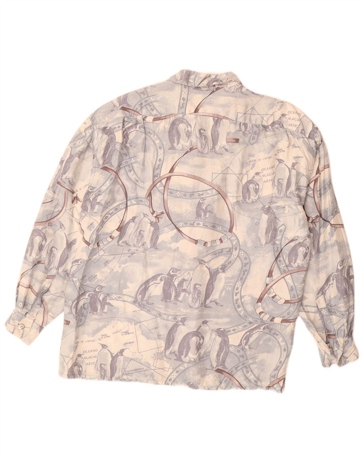Camicia grafica da donna vintage UK 16 grande blu