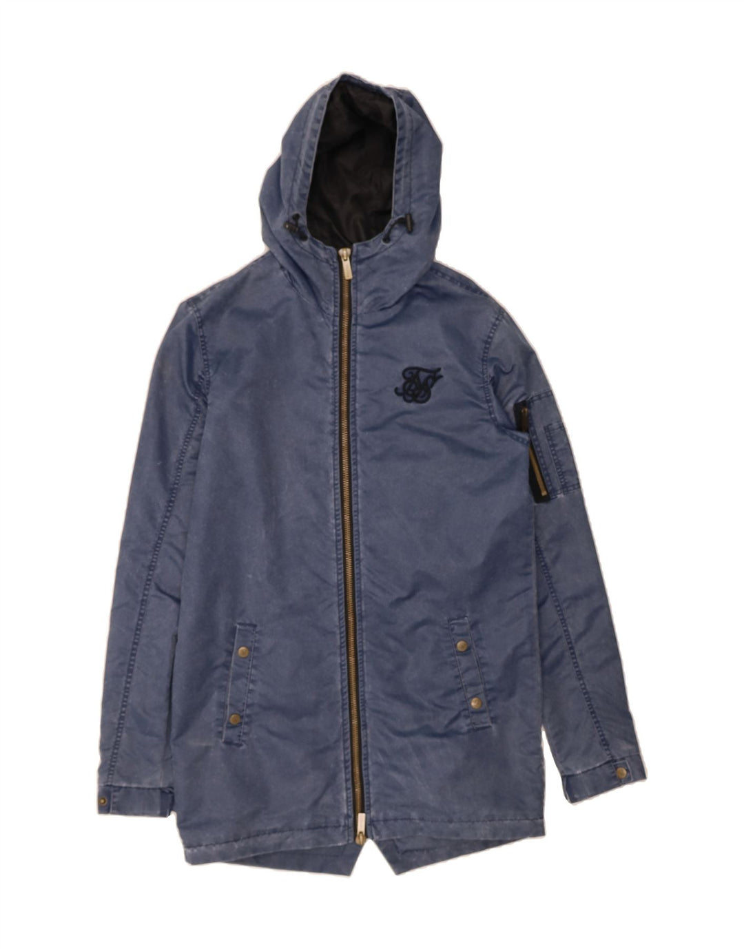 SIK SILK Womens Hooded Parka Jacket UK 10 Small Navy Blue Polyamide Vintage Sik Silk and Second-Hand Sik Silk from Messina Hembry 